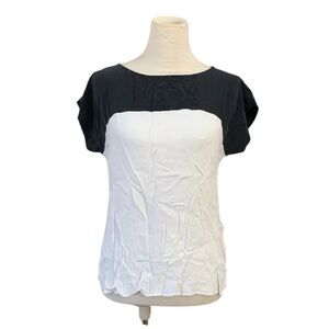 Kate Spade silk white black cap sleeve top keyhole back